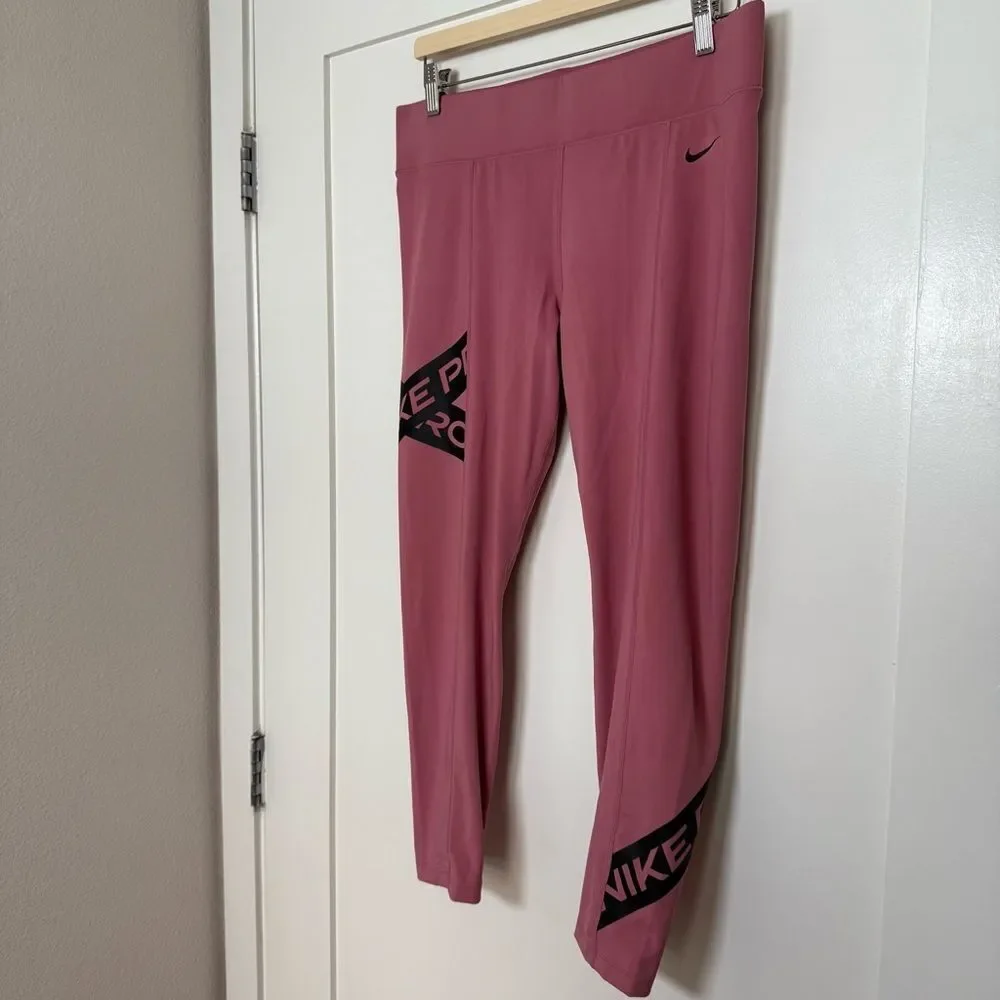 Nike Dri Fit Leggings Womens Sz XL Pink Logo Ankle Athleisure Workout Gym Yoga